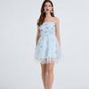 Summer Women Sexy Strapless Open Back 3d Flower Mesh Club Party Mini Short Dresses