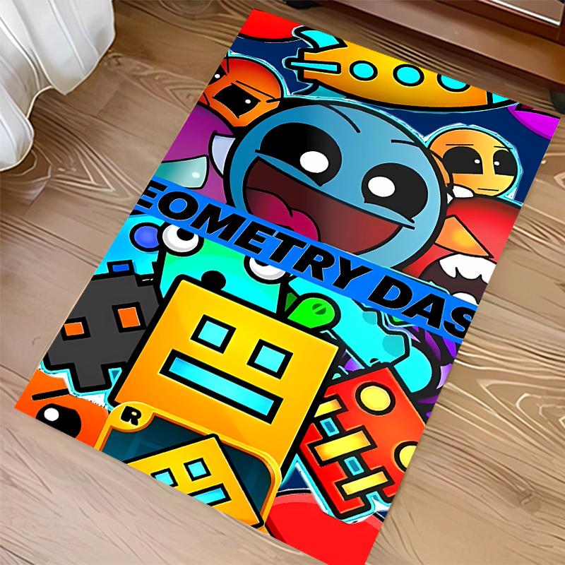 1pc Geometry Dash5 Print Area Rug - Soft, Washable Non-Slip Indoor Mat for Office Chairs, Living Room, Home Office Decorative Rug