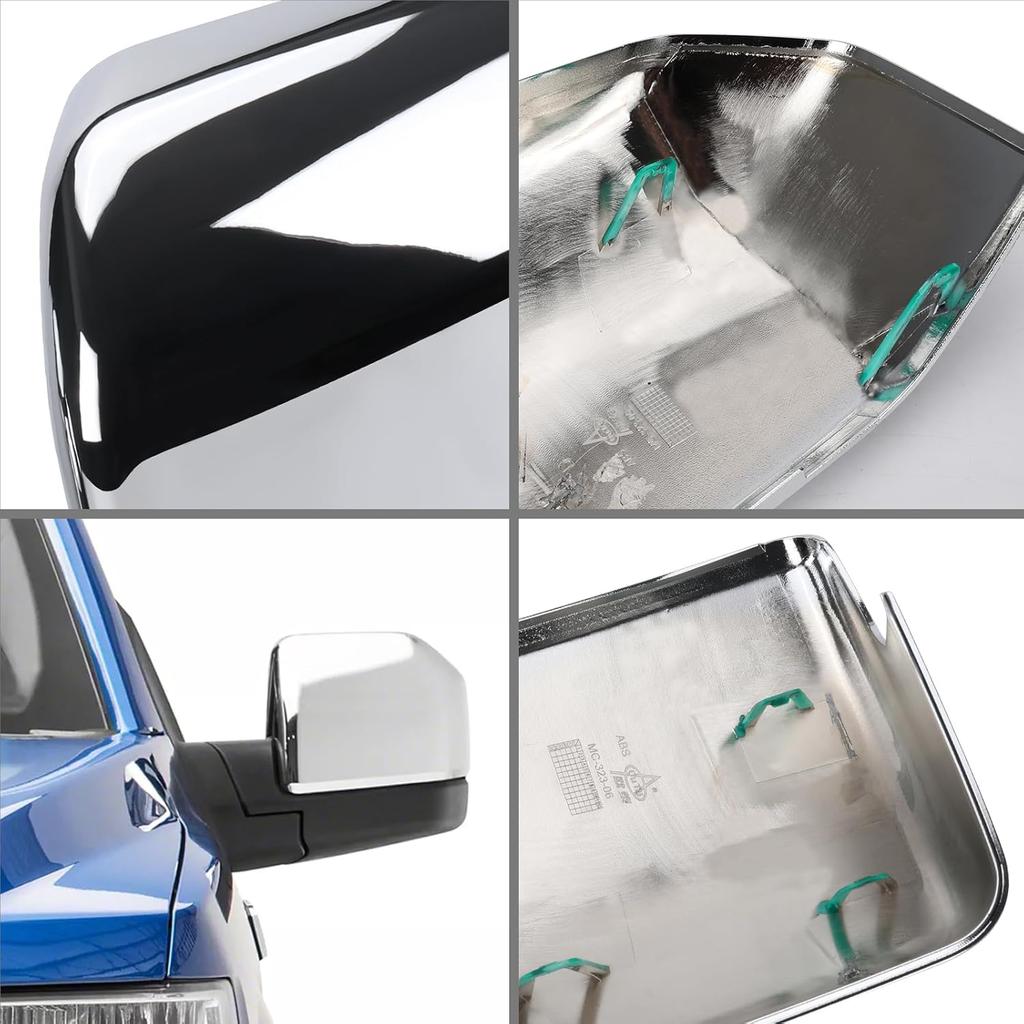 Chrome Direct Replacement Side Mirror Covers Caps For 2015- Ford F150, Directly Replace Style, Not Sticker Style