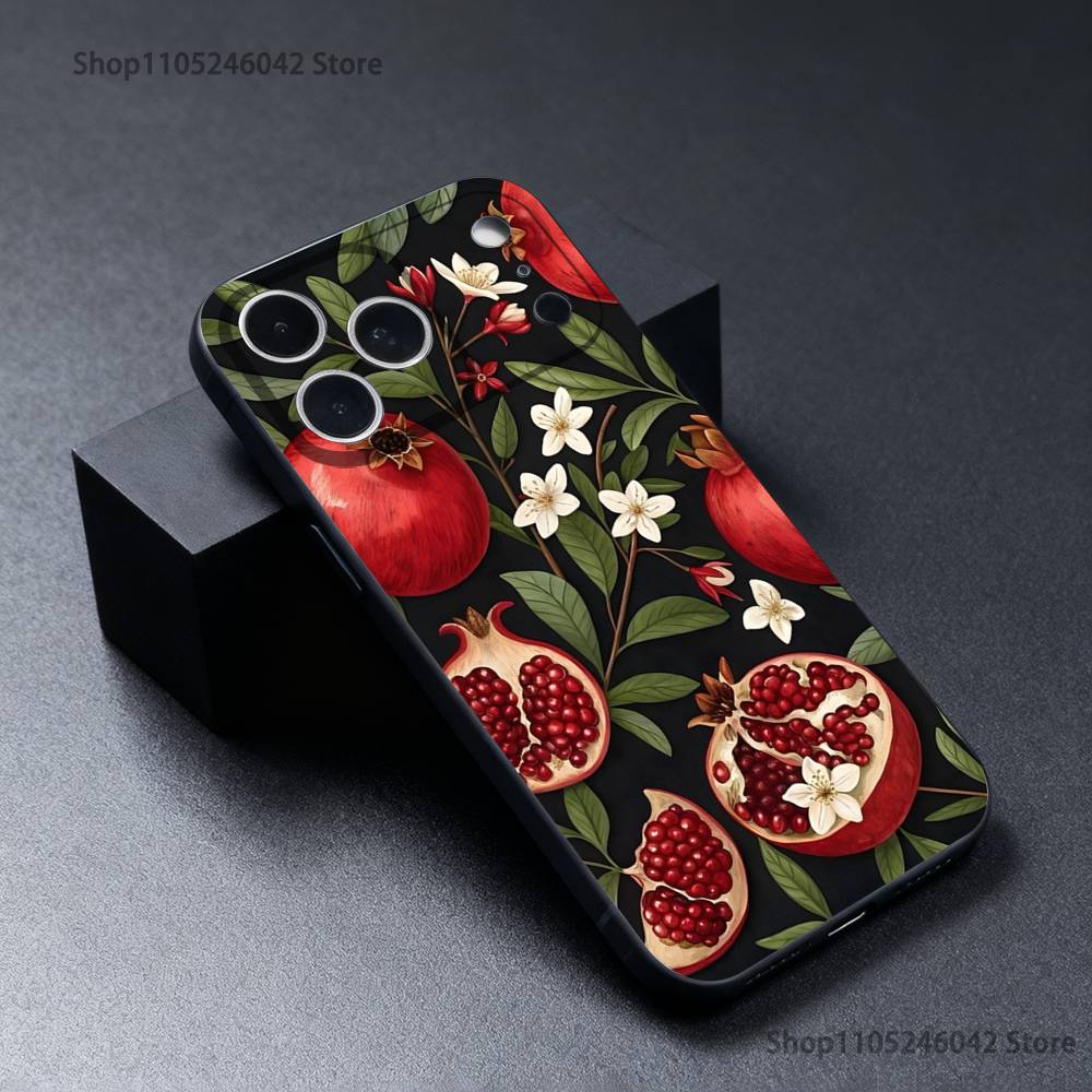 Cute pomegranate Phone Case For iPhone 17,16,15,14,13,12,11,Pro,Max,Plus Black Shockproof Soft Cover