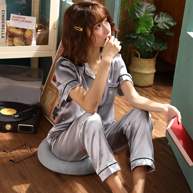2 Pcs/Set Pajamas Set Round Neck Short Sleeve Loose Homewear Elastic Waist Cropped Pants Summer Night Clothes