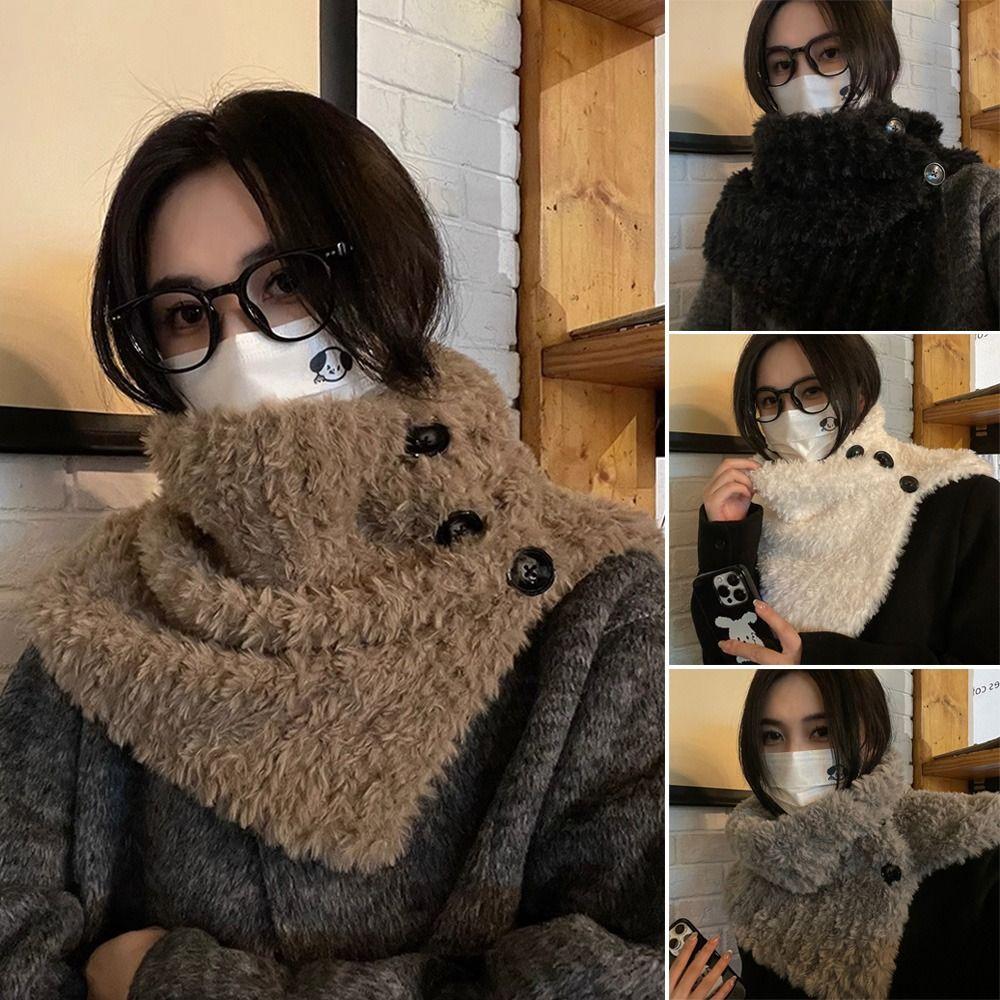 Thicken Warm Fluffy Fake Collar Scarf Soft Plush Cold-proof Winter Neck Warmer Solid Color Windproof False Scarf Shawl for Women