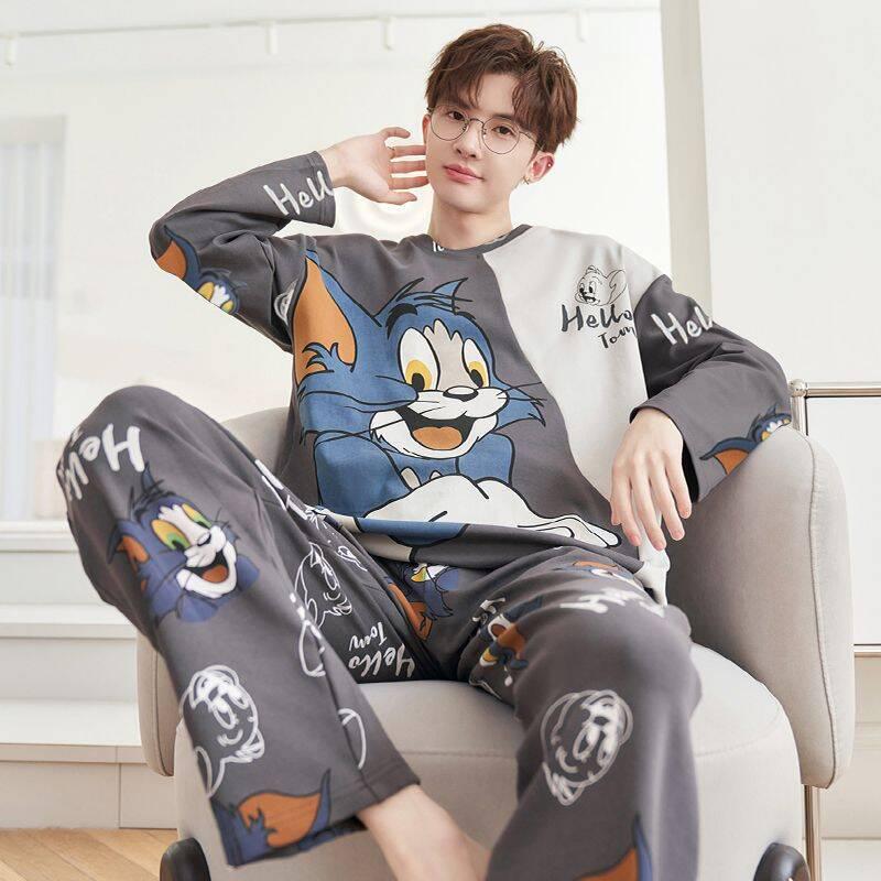 Men's Long Sleeve Pajamas Set - Spring/Autumn Style, Plus Size, Suitable for Teens and University Students, Indoor/Outdoor Wear