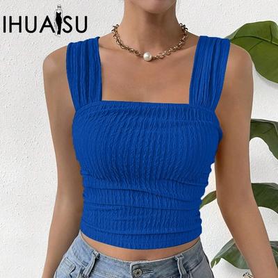 Women's Spring Summer Fashion Sleeveless Vest Top with Crop Neck and Shoulder Strap