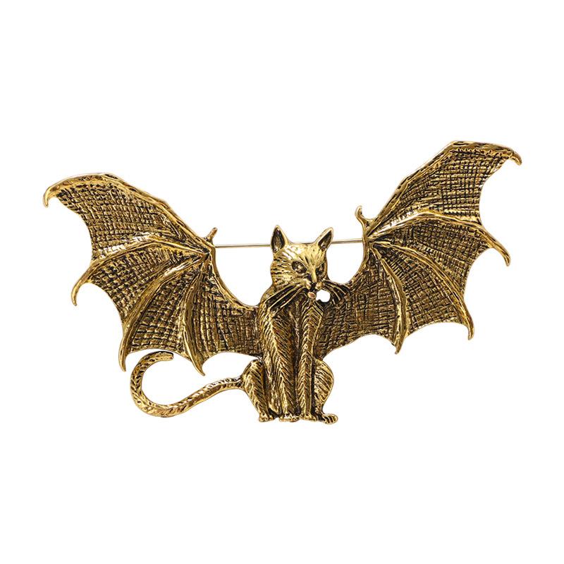 Cat Retro Men's Accessories Funny Bat Shape Flying Cat Brooch