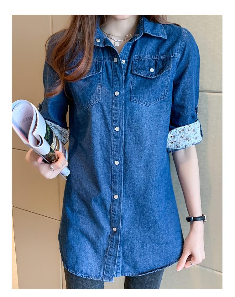 Women's Long Sleeve Korean Style Lightweight Denim Shirt Jacket - Mid-Length, Spring/Autumn