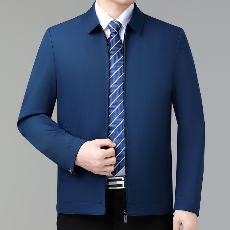 Mulberry Silk Lapel Jacket Men's Spring and Autumn Middle-aged and Elderly Dad Casual Large Size Jacket Leader Cadre Thin Coat