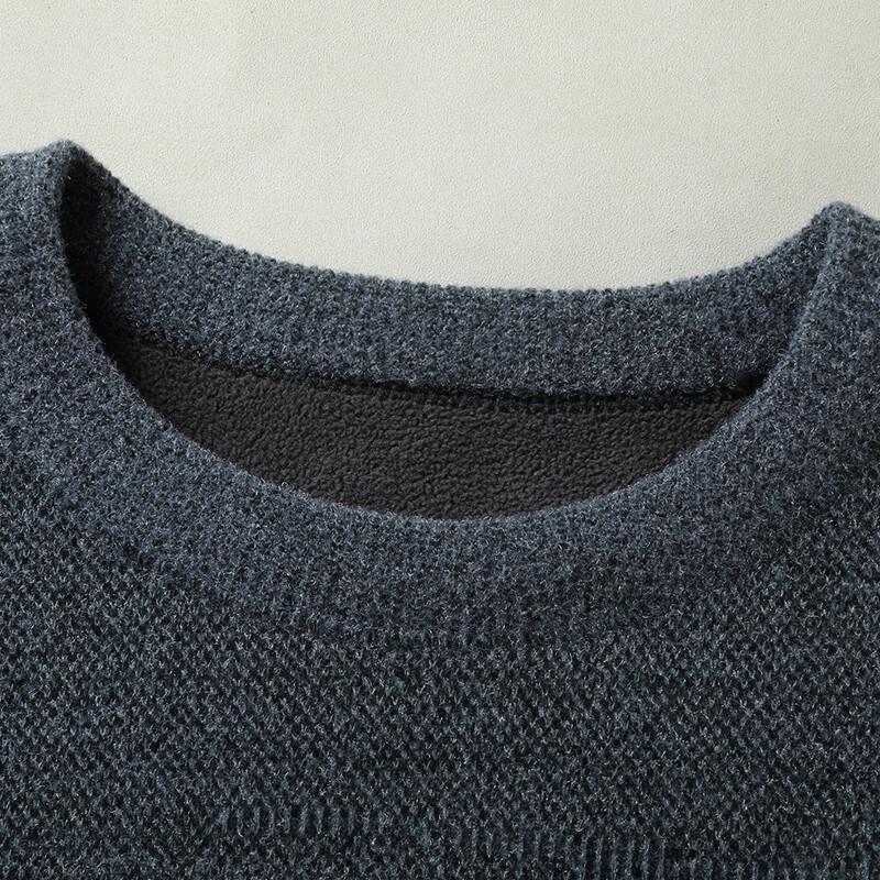 Men's Plus Size Fleece-Lined Chenille Round Neck Embroidered Sweater