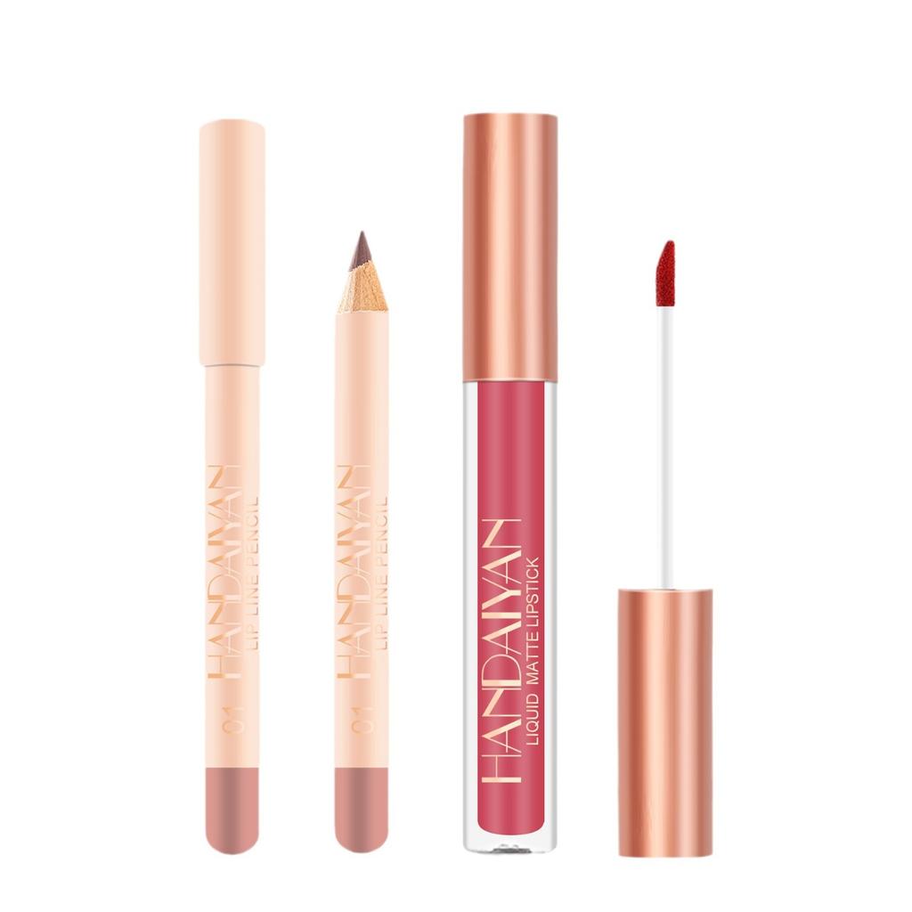 HANDAIYAN 2-in-1-Set aus mattem Lipliner und Lipgloss mit zwei Enden