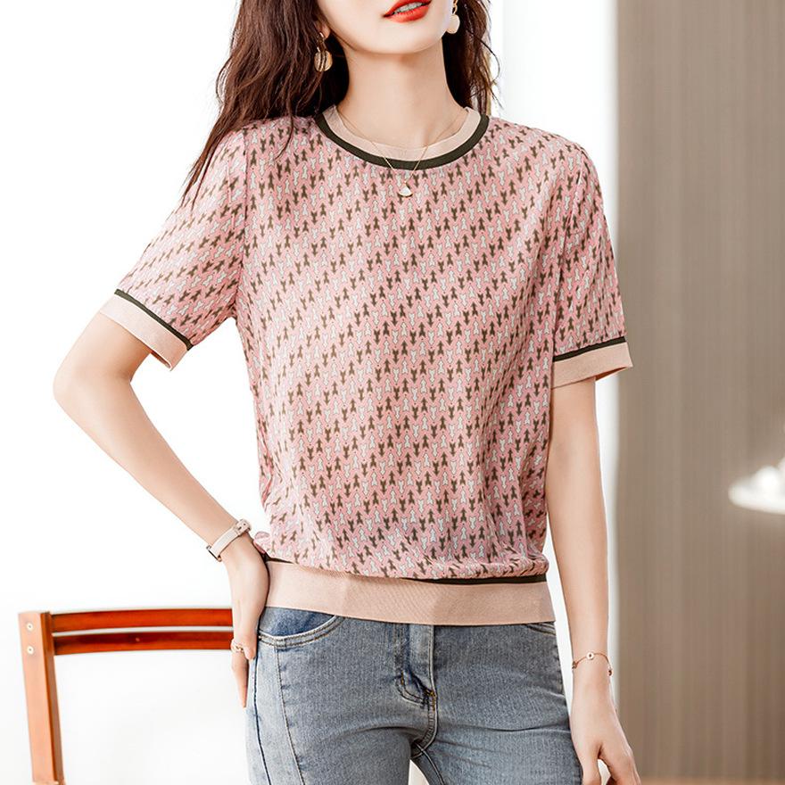 

Шелковая футболка с коротким рукавом женская новая модная свободная трендовая рубашка из шелка-тутового шелкопряда XXL