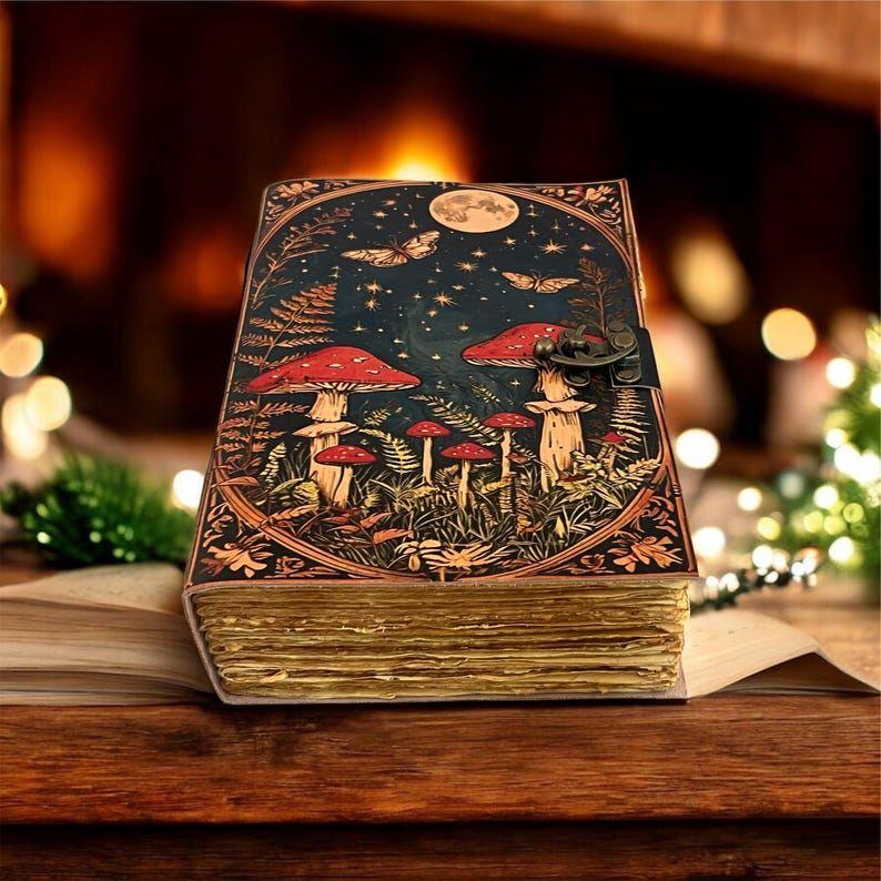 Moon & Mushroom Vintage Diary – Handmade Locking Journal