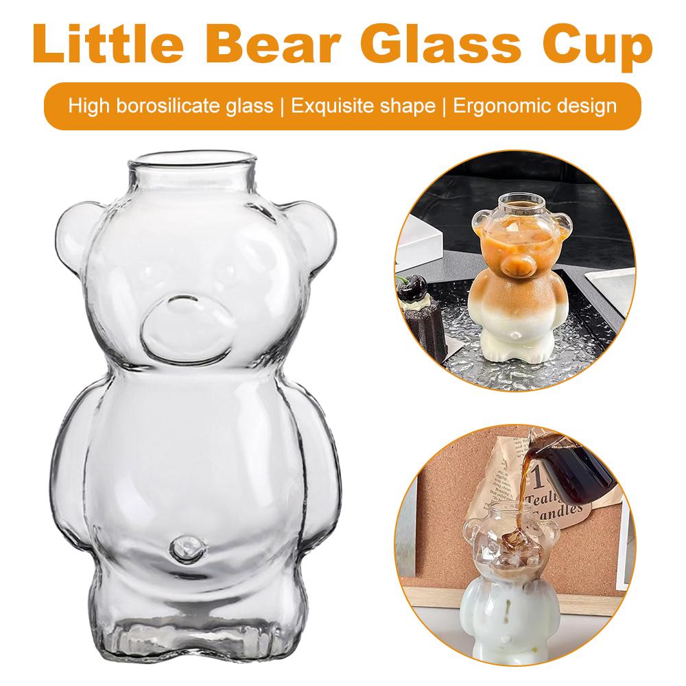 320ML Creative Cute Bear Coffee Mug with Straw Transparent Cup Beer Milk Coffee Water Cups Wholesale Glass Drinkware Mug Set