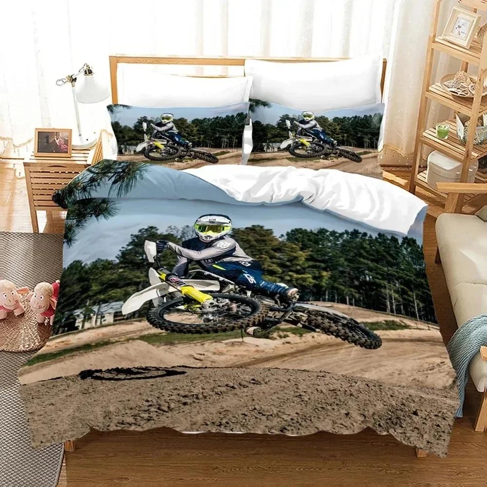 Dirt Bike Motorcycle Rider Comfortable Duvet Quilt Cover Pillowcase Bedding Set Children Bedroom Decoration Home Textile