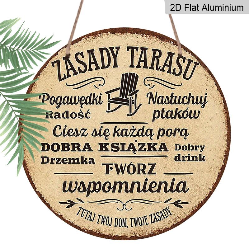 

2D Flat, 1pc 7.87*7.87In/20X20Cm Round Sign, Retro Decorative Plaque with Polish Terrace Rules, Here Is Your Home, Your Rules Decorative Sign 1pc