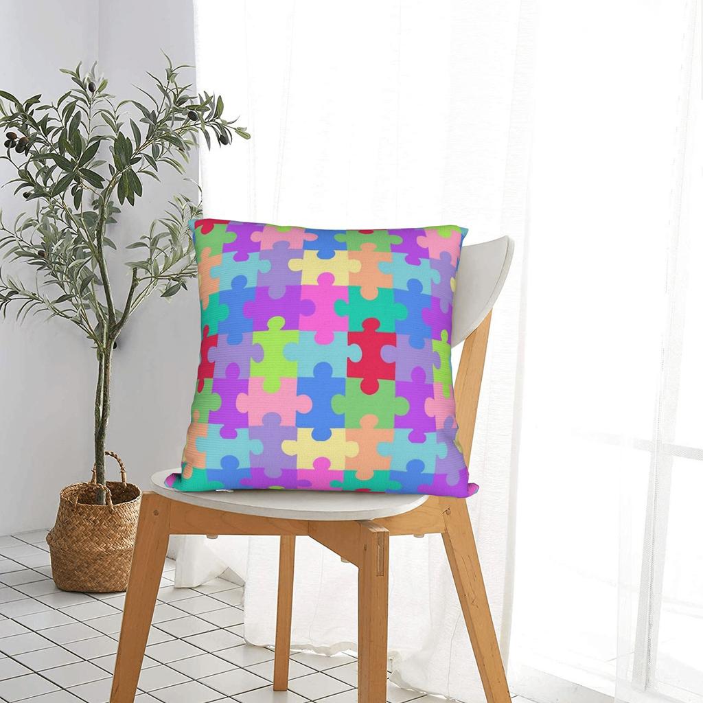 Pillow Case Pastel Candy Autism Awareness Puzzle Soft Pillow Cover For Wedding Party Home Decor Fashion Pillowcases