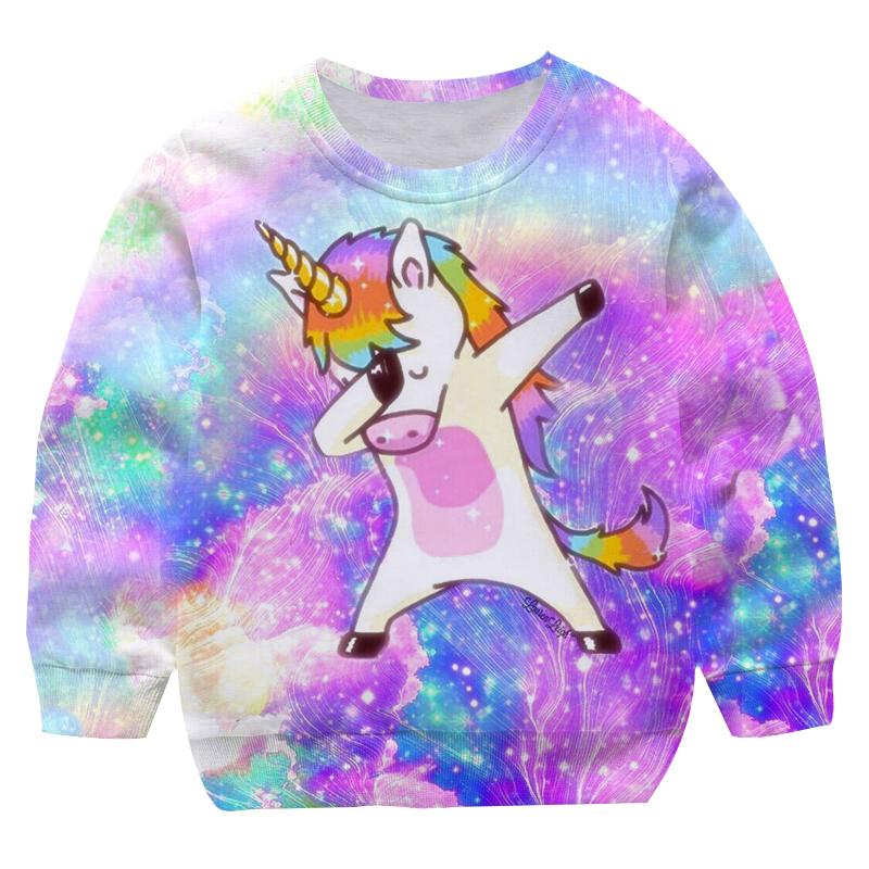 2025 New Cartoon Pink Unicorn Hoodies Girl Garden Collar Clothes Children's Fashion Hoodie Autumn Casual Bathroom Round Neck Pullover Sweater