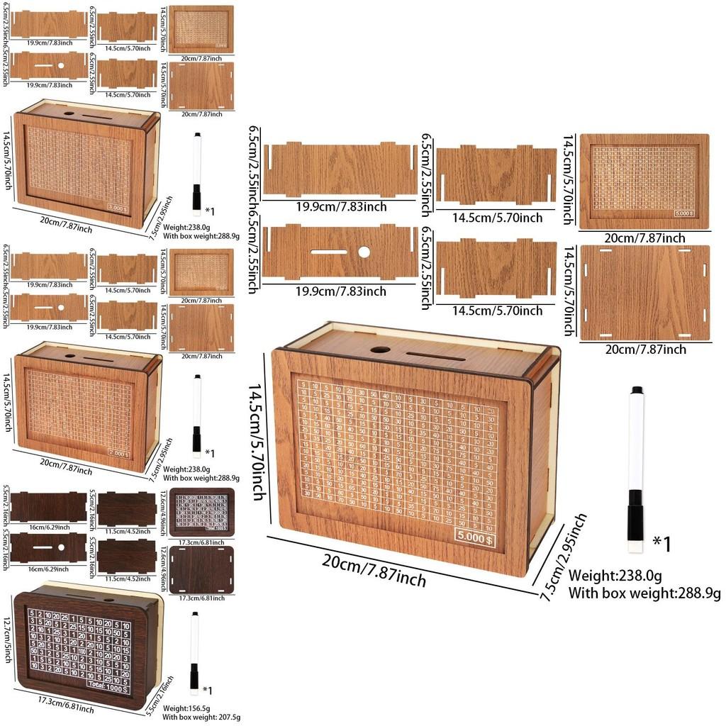 Creative Wooden Money Box With Counter Stylish Euro And Dollar Savings Challenge Container