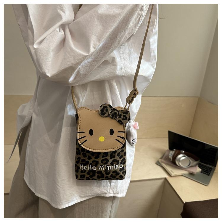 Cute Cat Print Shoulder Bag for Women Leopard Print Crossbody Purse Mini Faux Leather Handbag Trendy Fashion Casual Daily Bag