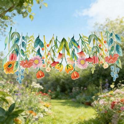 Colorful DIY Floral Birthday Party Banner Long Leaf Garland Happy Birthday Backdrop Kids Classroom Wedding Party Decoration