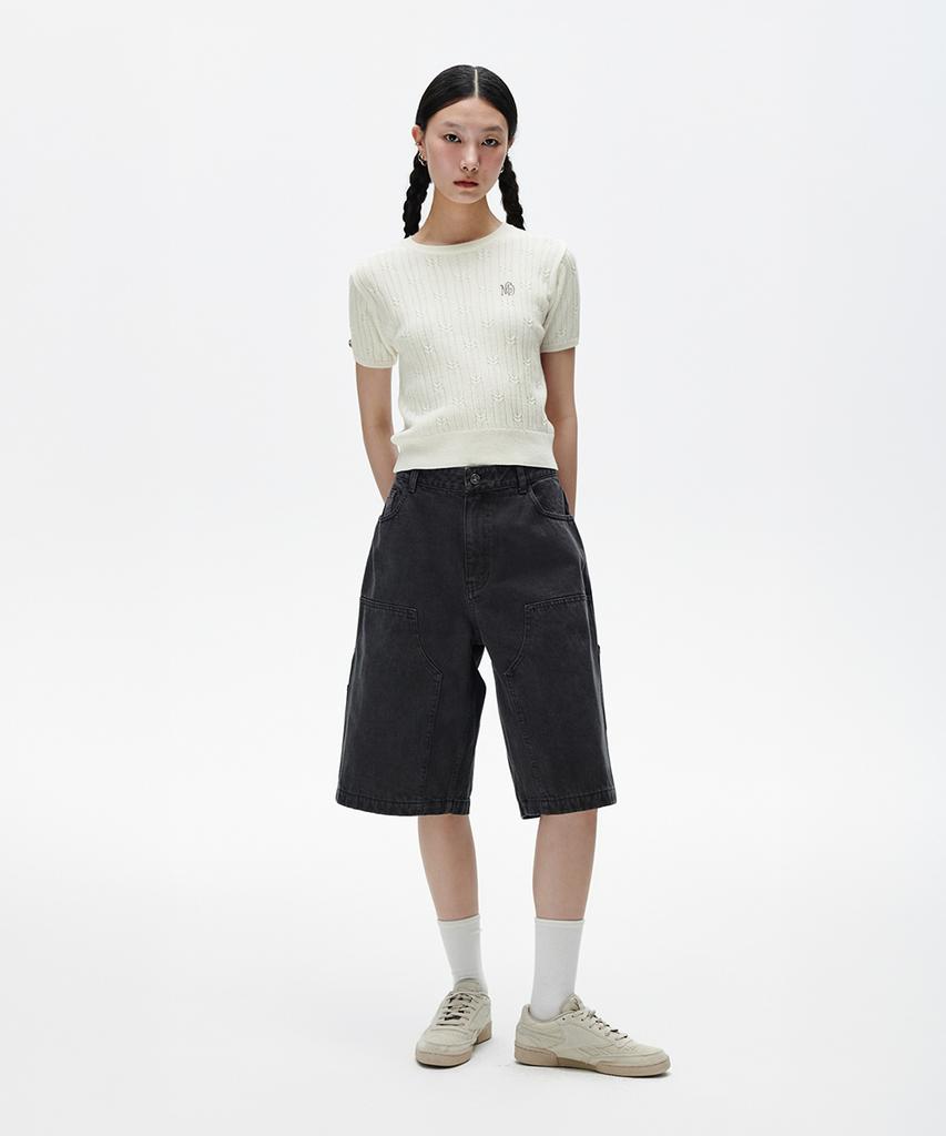 MAHAGRID Cable Half Sleeve Knit Ivory(Mg2Fmfk612A)