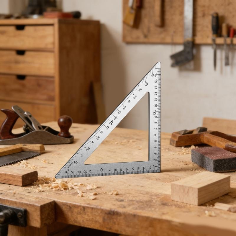 Stainless Steel Triangular Ruler Drawing Triangle Double Side Scale and 2mm Thickness for Woodworking Measuring