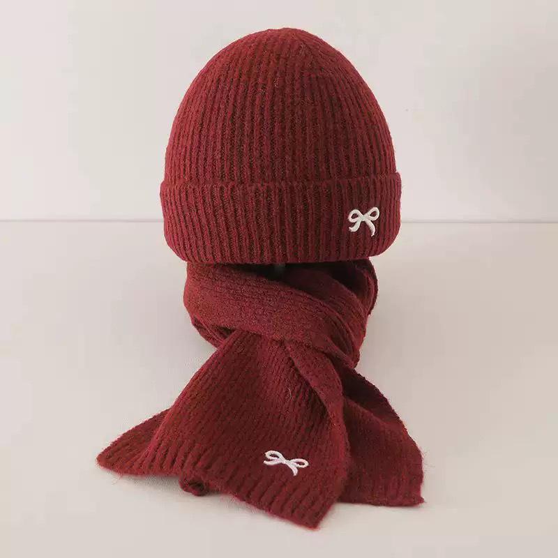 Children'S Hat And Scarf Two-Piece Set Autumn And Winter Korean Style Knitted Hat Baby Warm Wool Pullover Hat Scarf