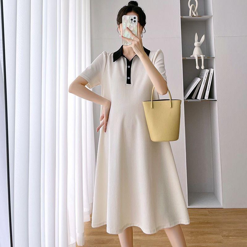 Maternity dress summer short-sleeve polo dress with turn-down collar short-sleeve maternity dress