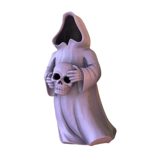 Ghost Skull with LED Tea Lights Halloween 3D Printed Skeleton Ghost Lamp Battery Operated Flickering Flameless Night Light for Home Table Decor