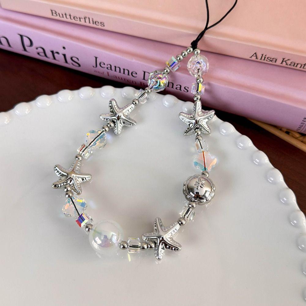 Anti-lost Starfish Phone Case Lanyard Short Colorful Ball Beaded Phone Strap Female Lady Girl