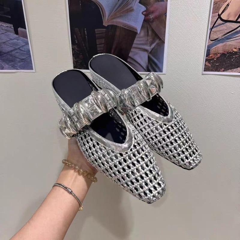 

Модные балетки Женские тапочки Элегантные дизайнерские мюли Женские сандалии Слингбэки Повседневные 2025 Платье Слайды Новый тренд Mujer Zapatillas 40 серебряный