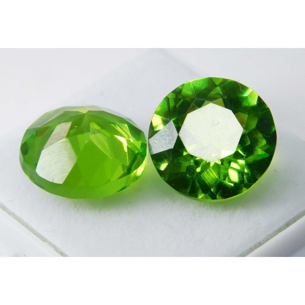 NATURAL Peridot Stone ROUND Cut 18.13 Ct Faceted CERTIFIED Loose Gemstone Pair