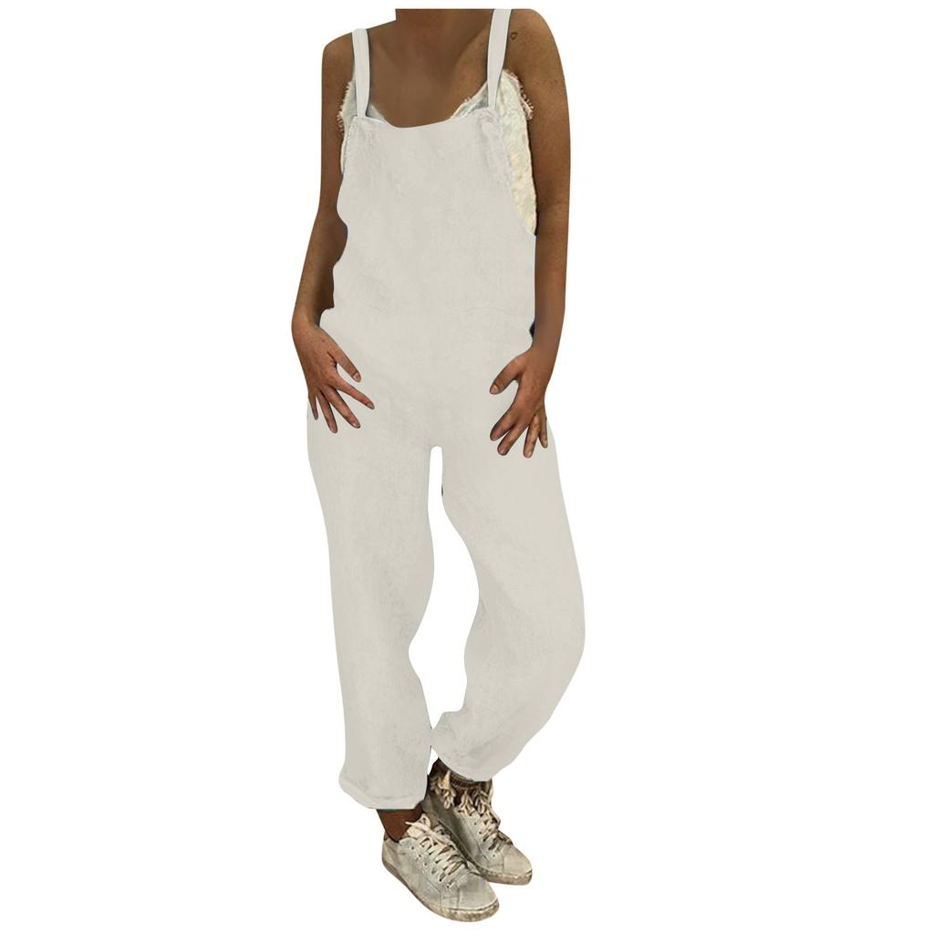 Women Jumpsuit Loose Large Size Casual Linen Cotton Suspenders Trousers