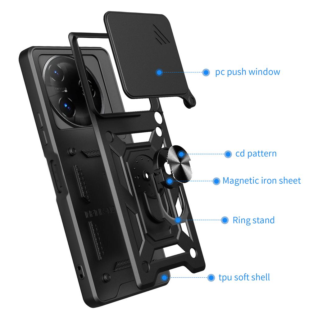 For itel S24 Case with Slide Camera Lid PC+TPU Kickstand Phone Cover