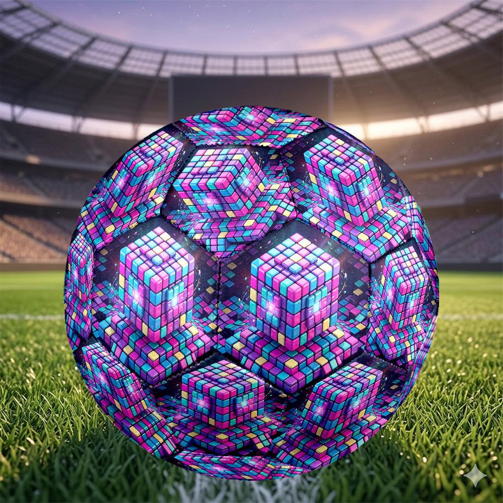 1pc Colorful Cube Puzzle Themed Soccer Ball, Size 5, Lightweight PVC Material, Outdoor Training Soccer Ball Gift. q62280