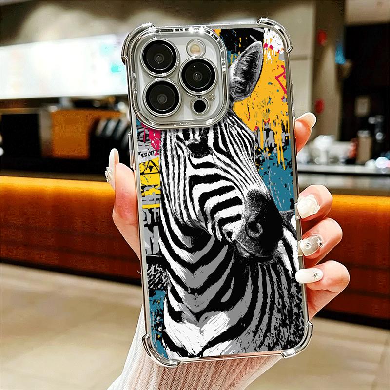 

Zebra Stripe Black White Soft Phone Case For iPhone 15 16 17 Air 14 Pro Max 16E Plus 13 12 Mini Plating Anti-Fall Fundas iPhone 16 Pro Max