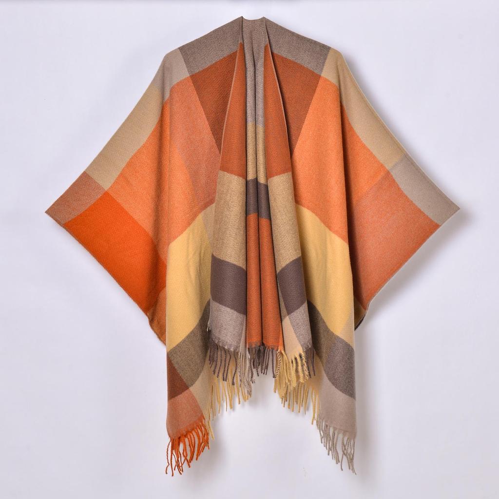 Women's Autumn/Winter Plaid Jacquard Tassel Shawl Scarf Cape