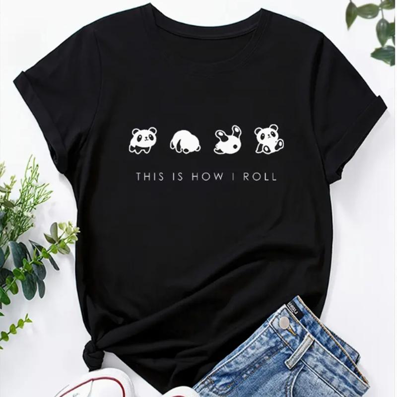 Cartoon Print Crew Neck T-shirt Casual Loose Short Sleeve Fashion Summer T-Shirts Tops Women's Clothing