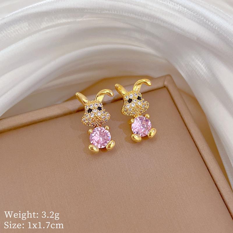 Pink Synthetic Zircon Rabbit Jewelry Sets Earrings Necklace for Women