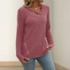 Women's Fashionable Solid Color V Neck Button Long Sleeved Loose Pullover T-shirt Top