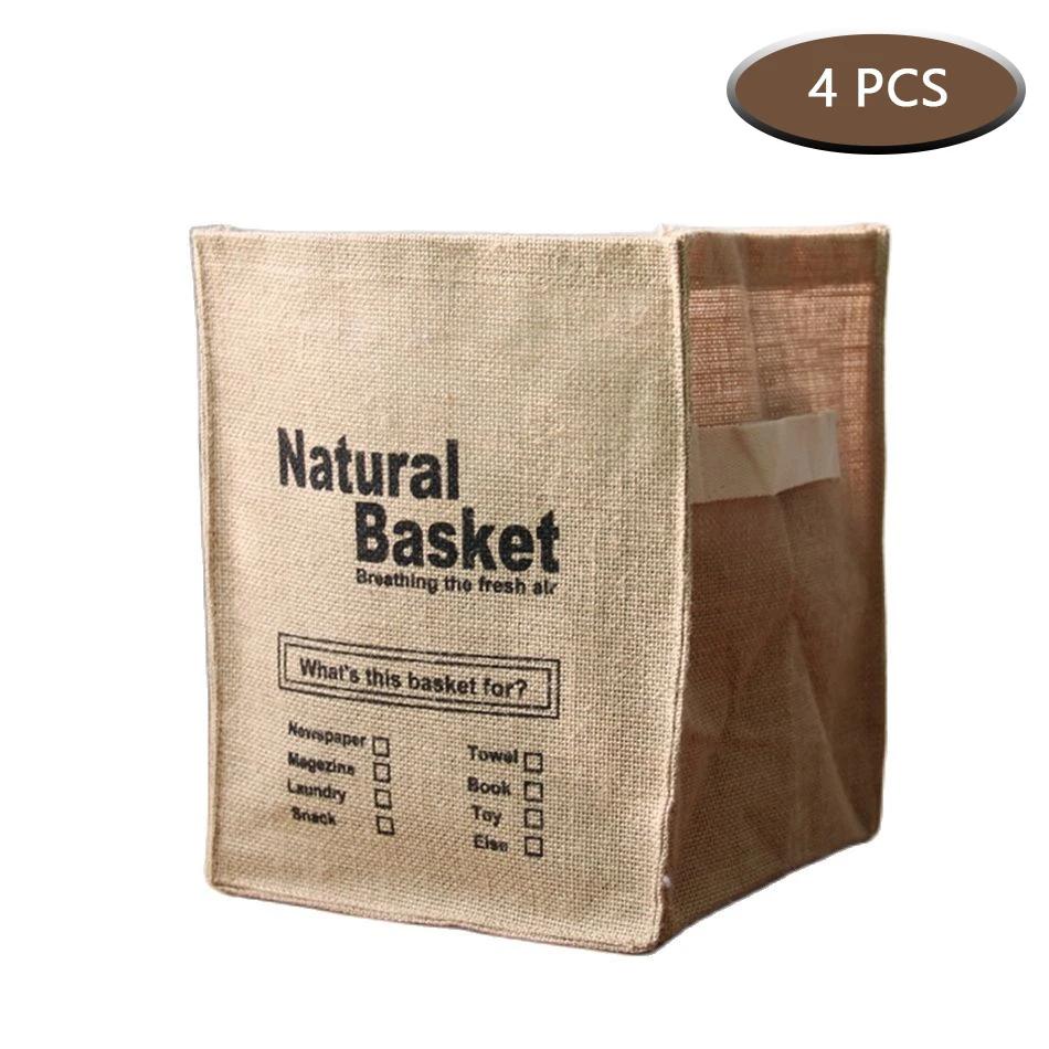 4PCS Cube Storage Baskets,Portable Desktop Closets Organizer,Folding Jute Storage Box,Sorting Underwear Sundries Cloth Bucket