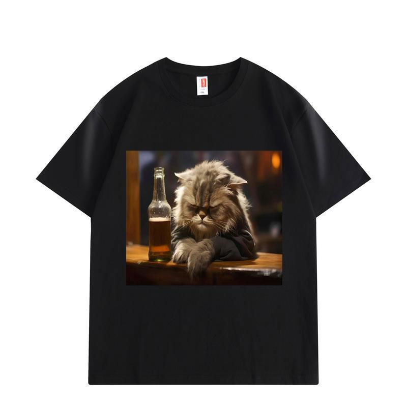 

Funny Drunk Cat Graphic T Shirts Men Women Clothing Oversized Cotton Fashion T-shirts Summer Loose Short Sleeve T-shirt S