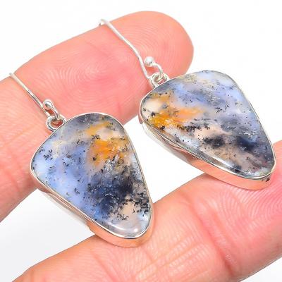 Natural Dendrite Opal Gemstone 925 Solid Sterling Silver Gift Earring 1.75" l5U35