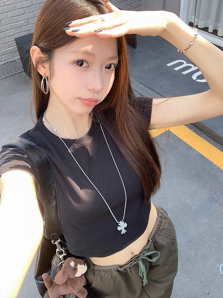 Korean Spice Girl Open Navel Short Sleeve T-Shirt Women's Summer New Sweet and Spicy Short Atmospheric Top
