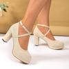 High Heeled Single Shoes Summer New Round Toe Shallow Mouth Suede Platform Slip Strap Anti-Slip Wear-Resistant High Heels