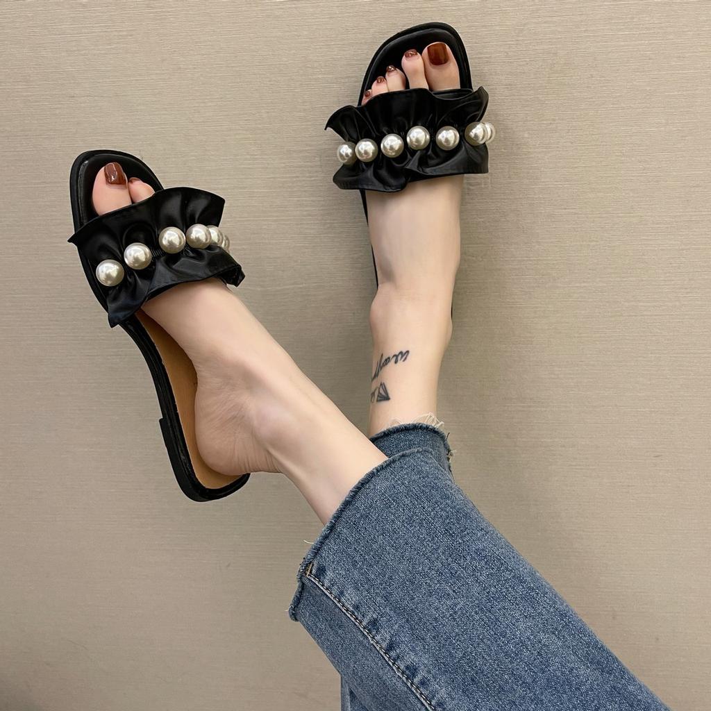 Sandalias de perlas con volantes para mujer 2021 Nuevas sandalias romanas  de tacón plano de verano y zapatillas con falda comprar a buen precio —  entrega gratuita, reseñas reales con fotos — Joom