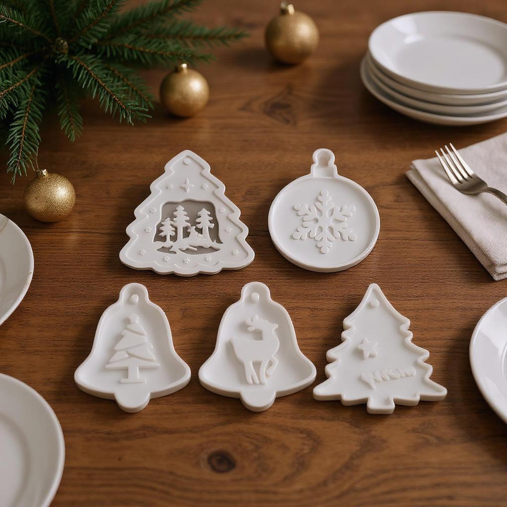 Christmas Silicone Casting Mold Resin Concrete Charm Pendant Christmas Tree Gypsum Mold Plaster Wax Fondant Clay Concrete Set