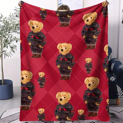Classic Teddy Bear Small Cover Blanket Bed Sheet Soft Comfortable Breathable All Season For Sofa Dorm Car Camping Nap Kids Gift