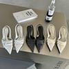 Fashion 2025 Autumn New Leather Pleated Small Pointed High Heels With Silk Toe Sandals Women'S Silver Dinner Shoes