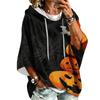 Women's Fashion 3/4 Sleeve Halloween Print Hoodie Pullover Top
