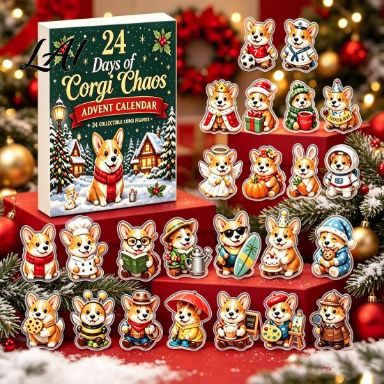 Interactive Unboxing Games 2026 Corgi Christmas Advent Calendar 24 Days Acrylic Dog Ornaments Countdown 2D Holiday Ritual Pendants for Xmas